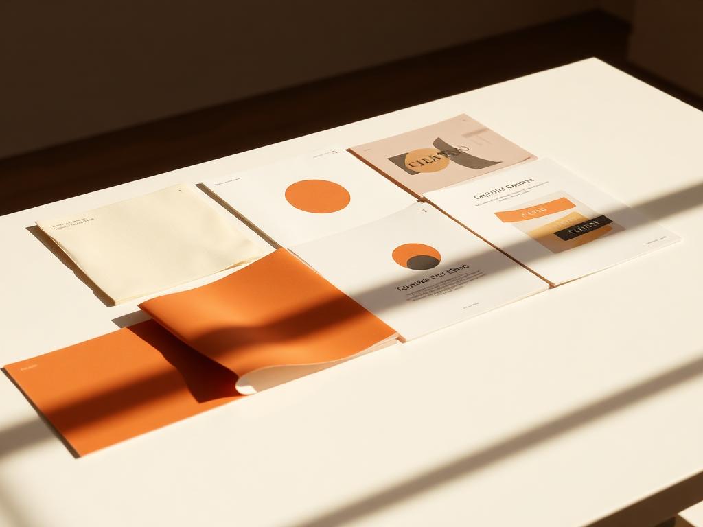 Brand identity moodboard with cream paper and terracotta print samples